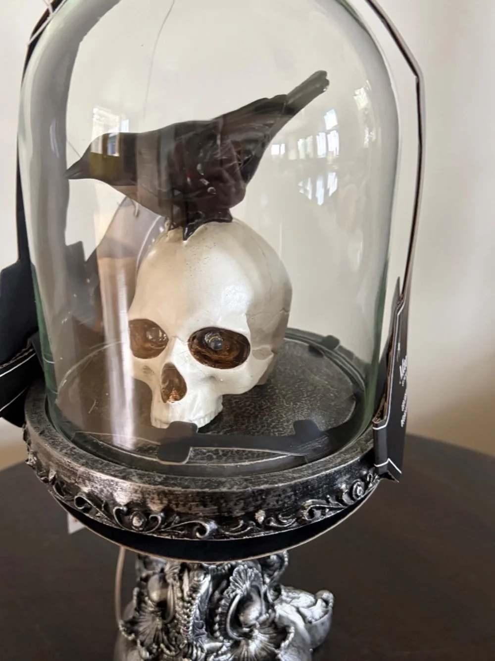 Martha Stewart Halloween Cloche Light Up Skull Raven Pedestal NWT spooky decor